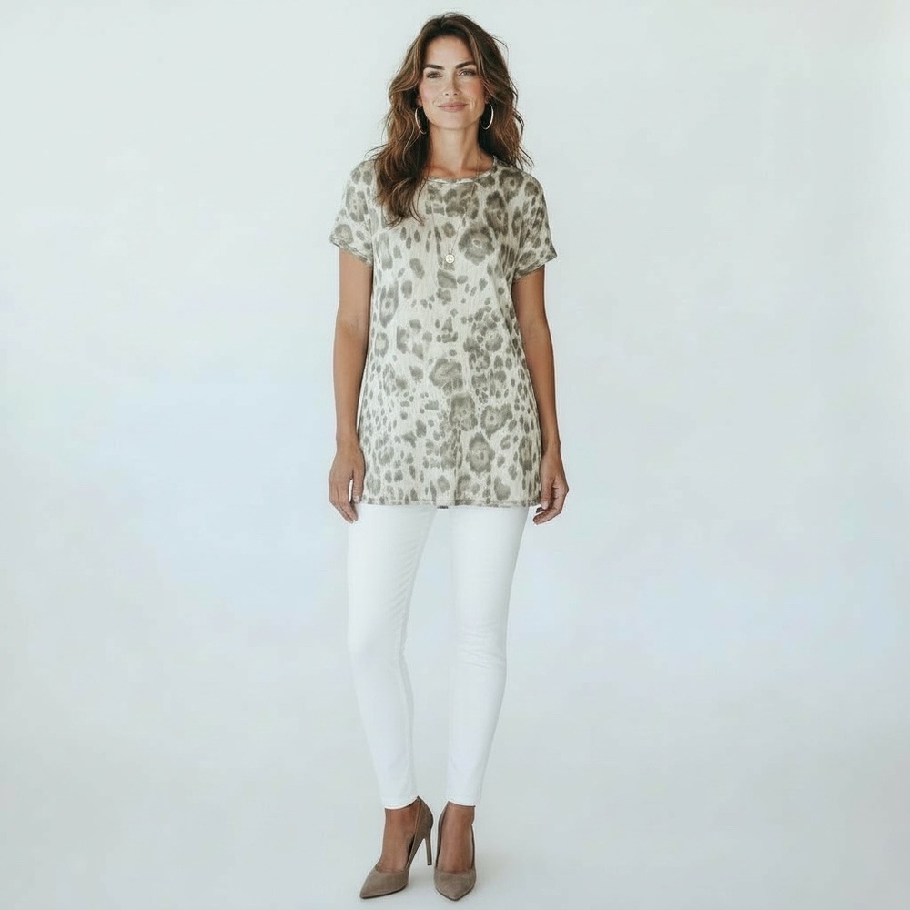 STELLA MCCARTNEY Taupe & cream Cheetah Print Tunic Top with Boat Neckline NWT M - Picture 12 of 13